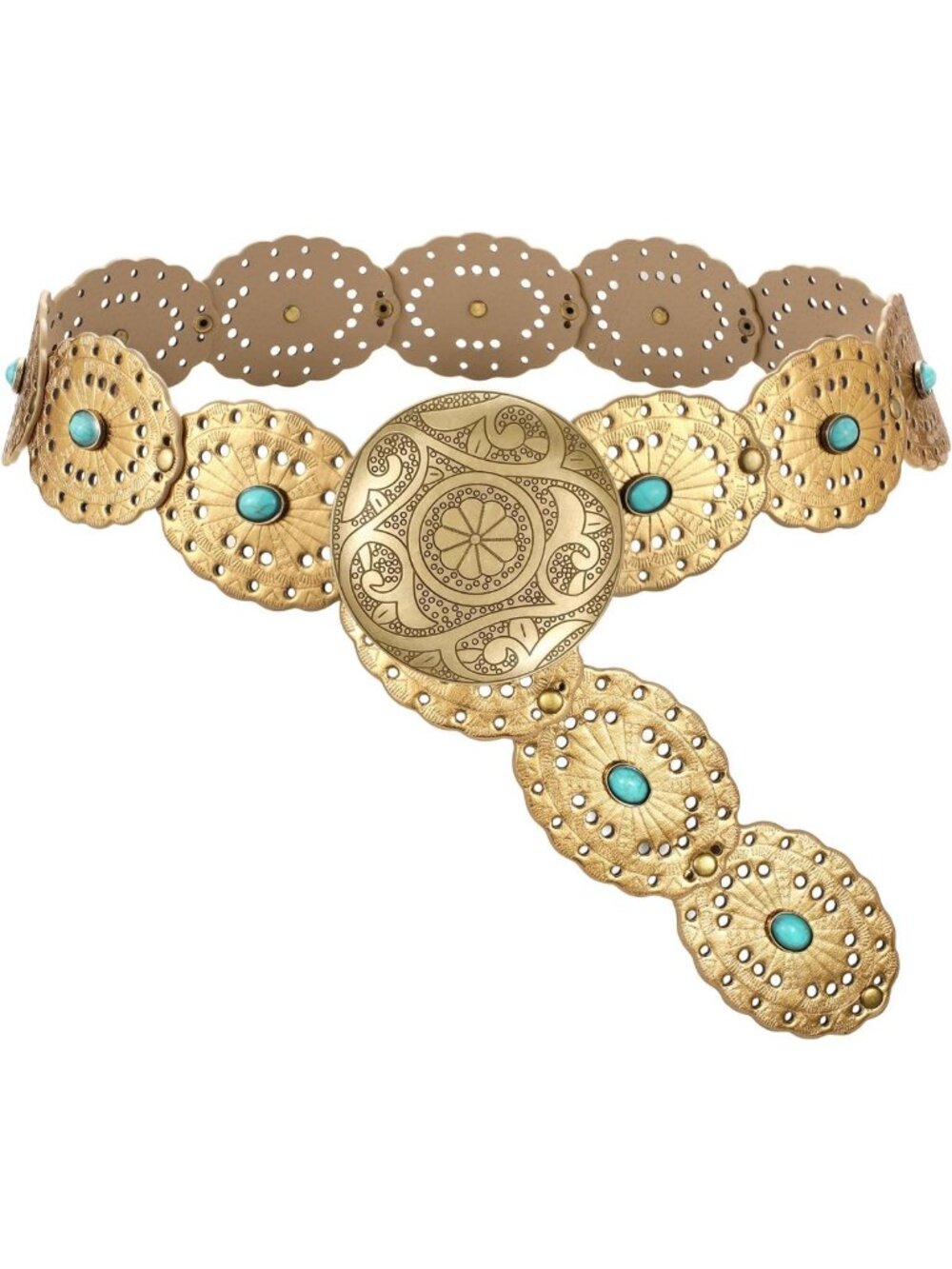 Wide Western Disc Belt with Turquoise Accents | Boho Cowgirl Leather Belt for